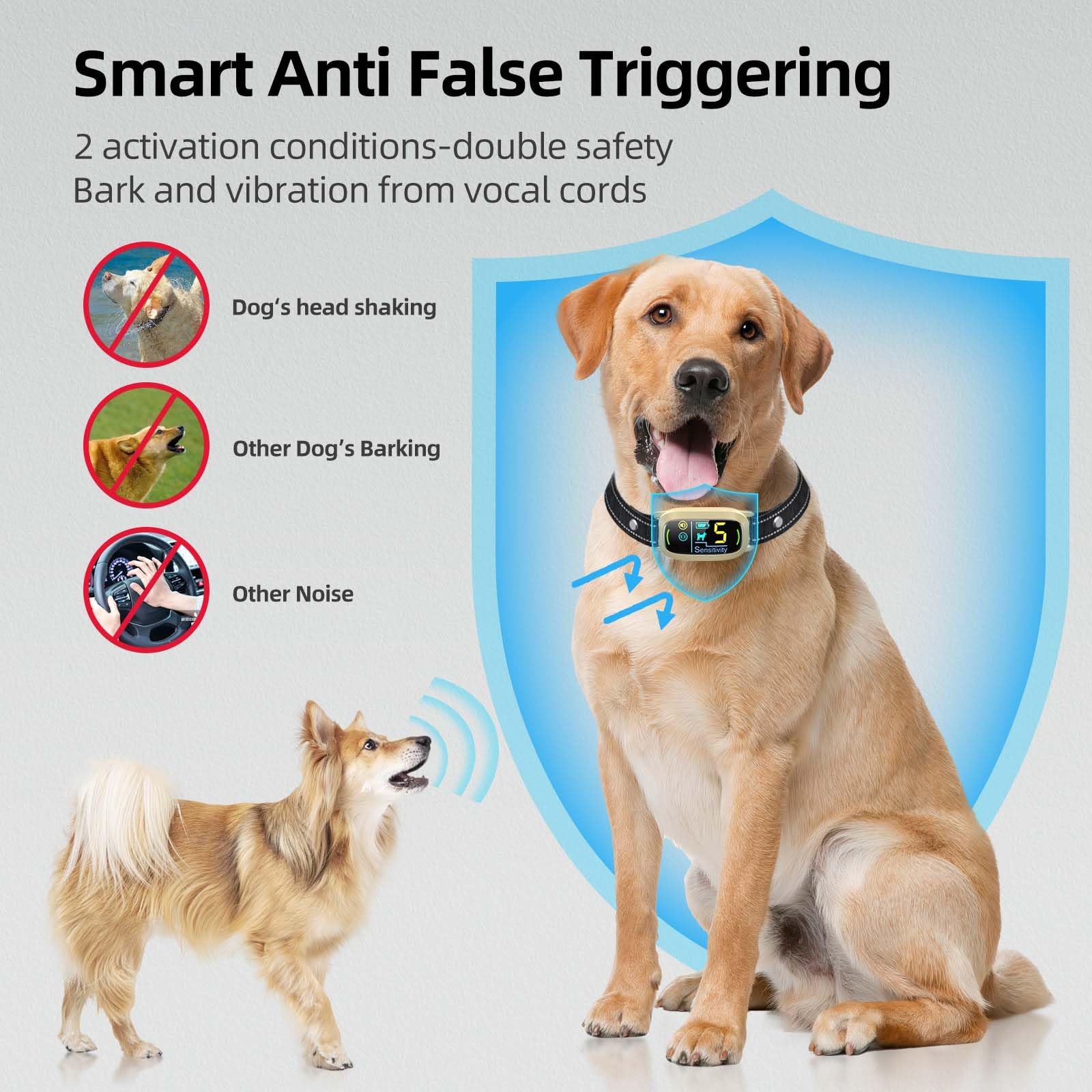 FAFAFROG Dog Bark Collar, Rechargeable Smart Collar, Anti Barking Training Collar with 5 Adjustable Sensitivity Beep Vibration, Bark Collar for Large Medium Small Dogs (Black) Gronata