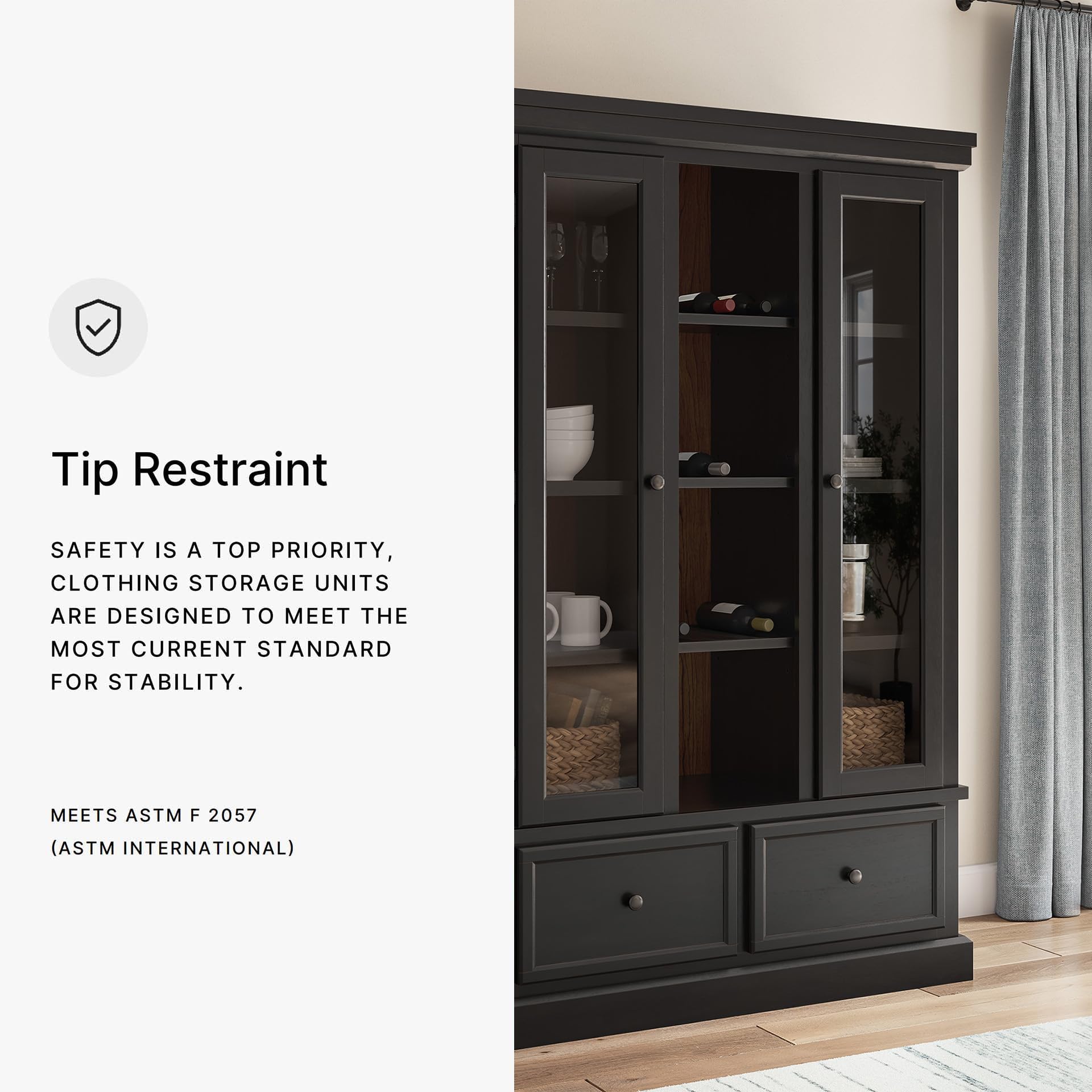 Signature Design by Ashley Chadworth Classic Curio with Anti-Tipping and Removable Shelf, Black Gronata