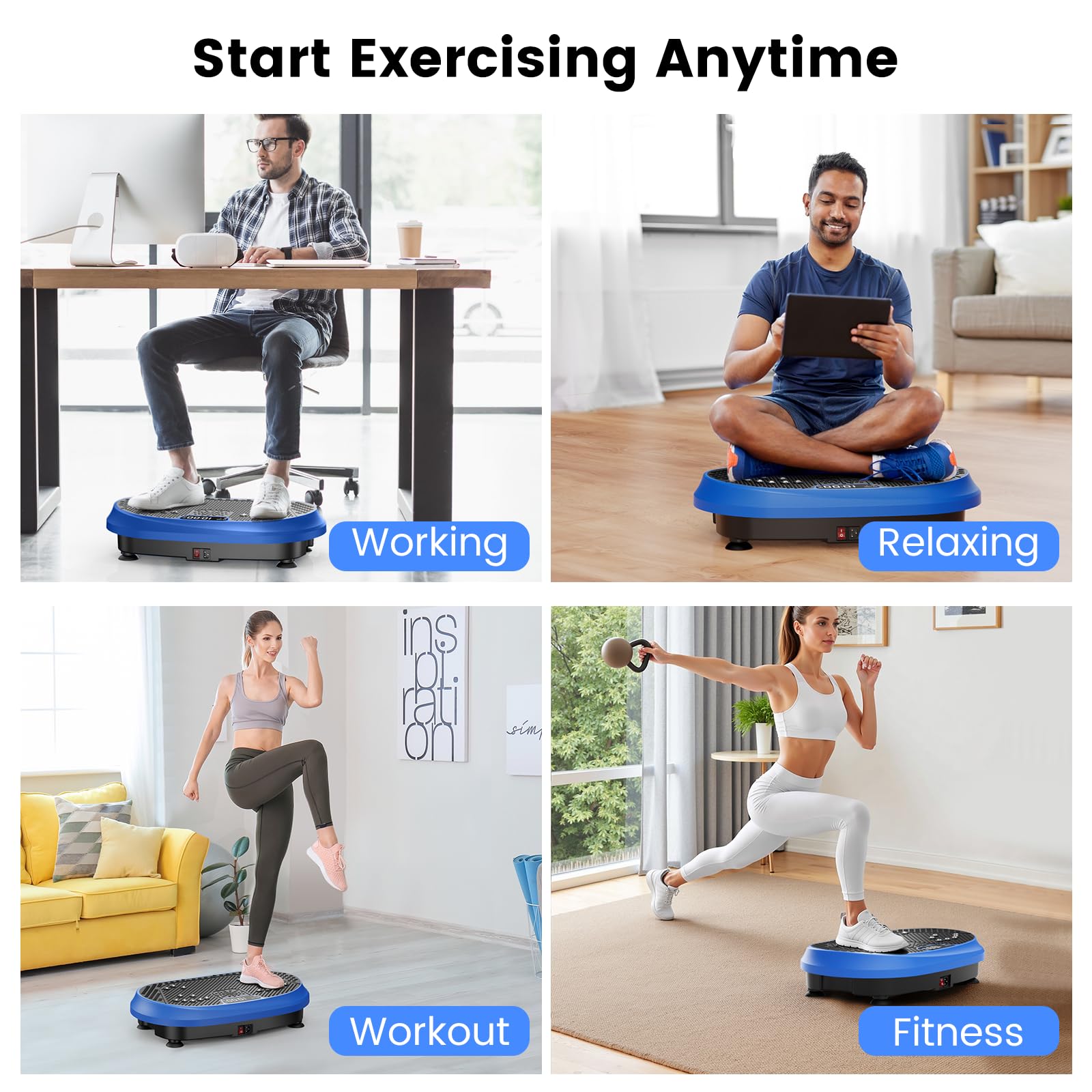 Vibration Plate Exercise Machine, Vibrating Fitness Platform for Lymphatic Drainage, Full Body Shaker Workout Equipment, Bluetooth Power Shaping Vibrate Plate, Board Sport for Home Exercise Gym, Blue Gronata