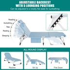 DoCred Heavy Duty Chaise Lounge Chair, Adjustable 5-Position Folding Chaise Lounge Chairs for Outside, Portable Lay Flat Beach Lounge Chair for Outdoor Sunbathing Beach Pool Lawn Camping Gronata