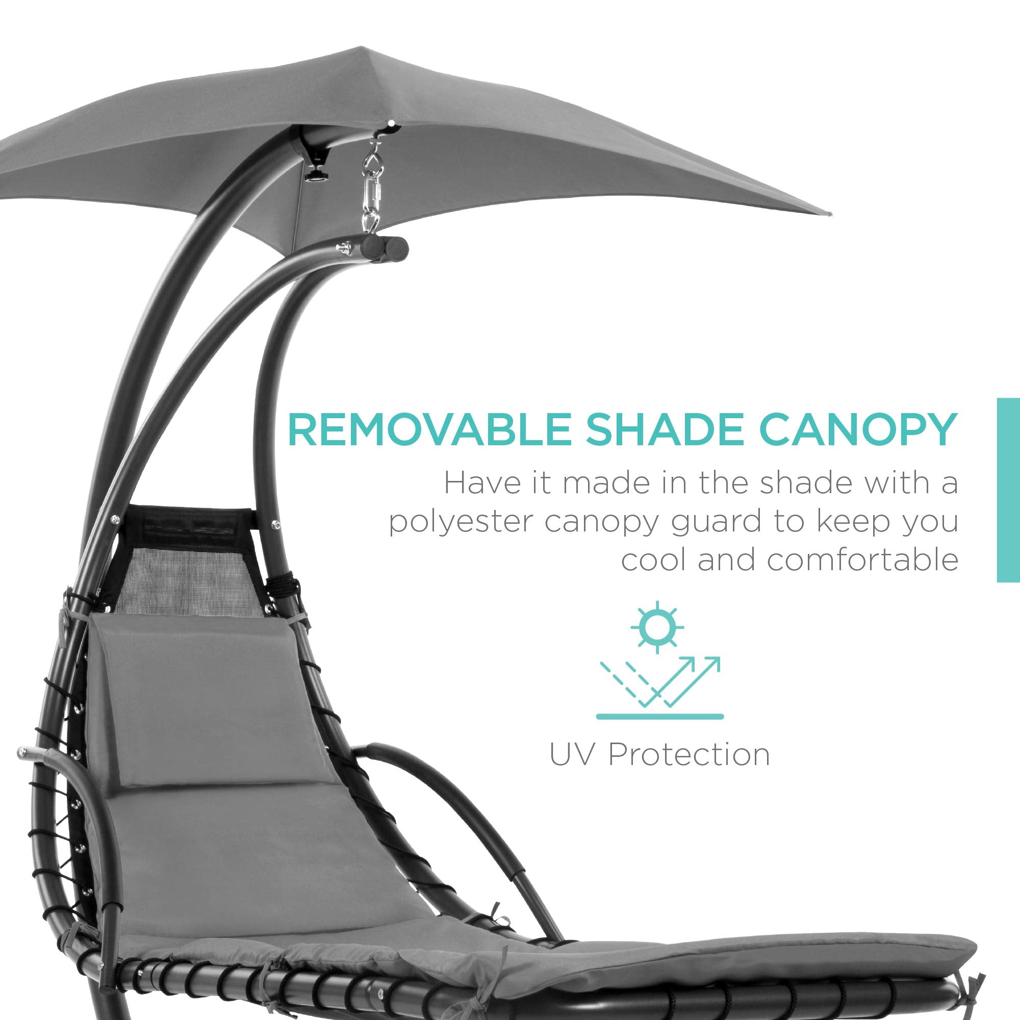 Best Choice Products Outdoor Hanging Curved Steel Chaise Lounge Chair Swing w/Built-in Pillow and Removable Canopy - Navy Blue Gronata