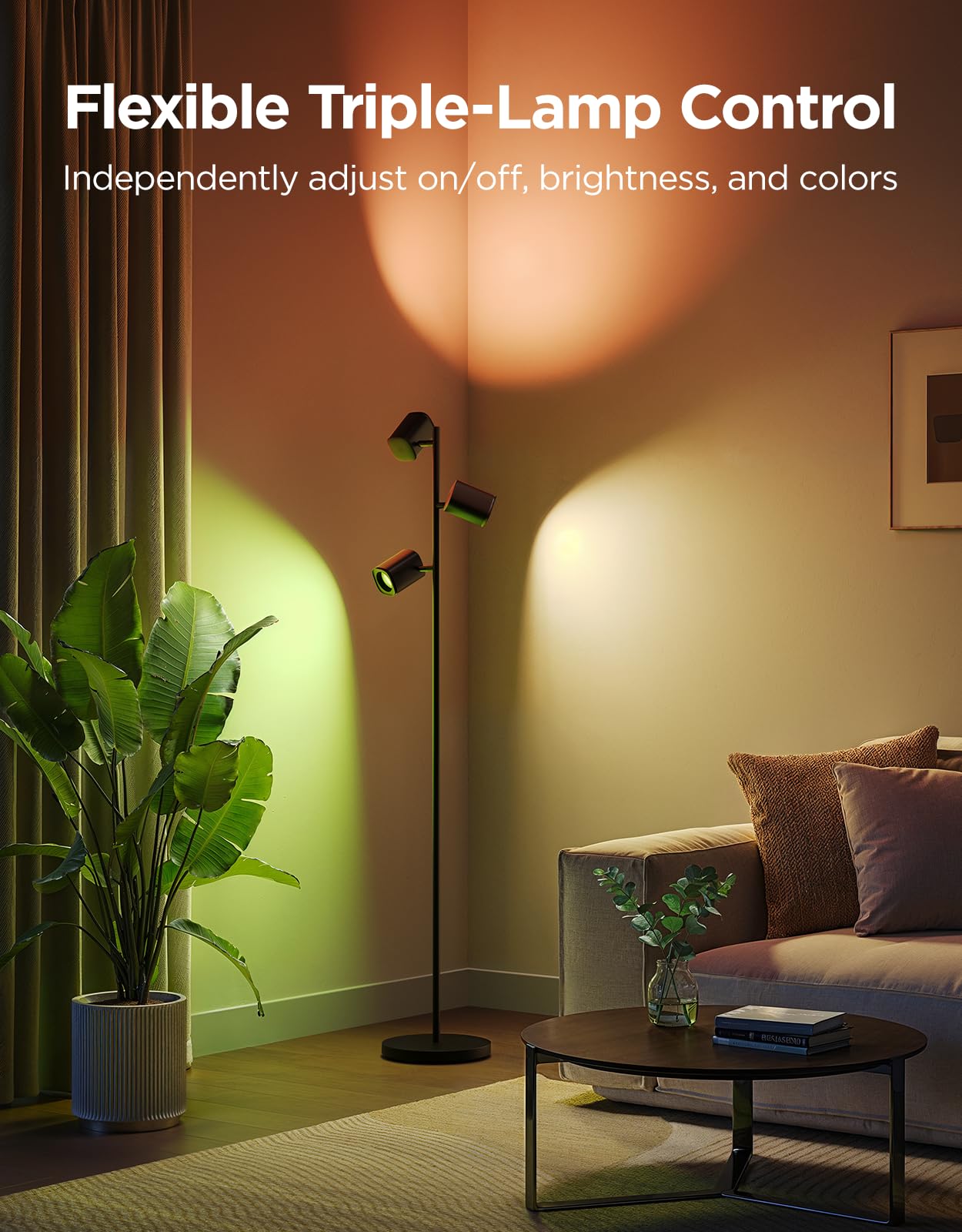 Govee Tree Floor Lamp Compatible with Matter, 3 Rotatable Lights with LuminBlend Technology, Standing Lamp with 64 Dynamic Scenes, Music Sync, Ideal Floor Lamp for Living Room, Bedroom, Office Gronata