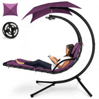 Best Choice Products Outdoor Hanging Curved Steel Chaise Lounge Chair Swing w/Built-in Pillow and Removable Canopy - Navy Blue Gronata