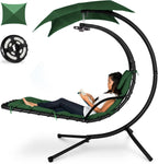 Best Choice Products Outdoor Hanging Curved Steel Chaise Lounge Chair Swing w/Built-in Pillow and Removable Canopy - Navy Blue Gronata