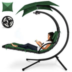Best Choice Products Outdoor Hanging Curved Steel Chaise Lounge Chair Swing w/Built-in Pillow and Removable Canopy - Navy Blue Gronata