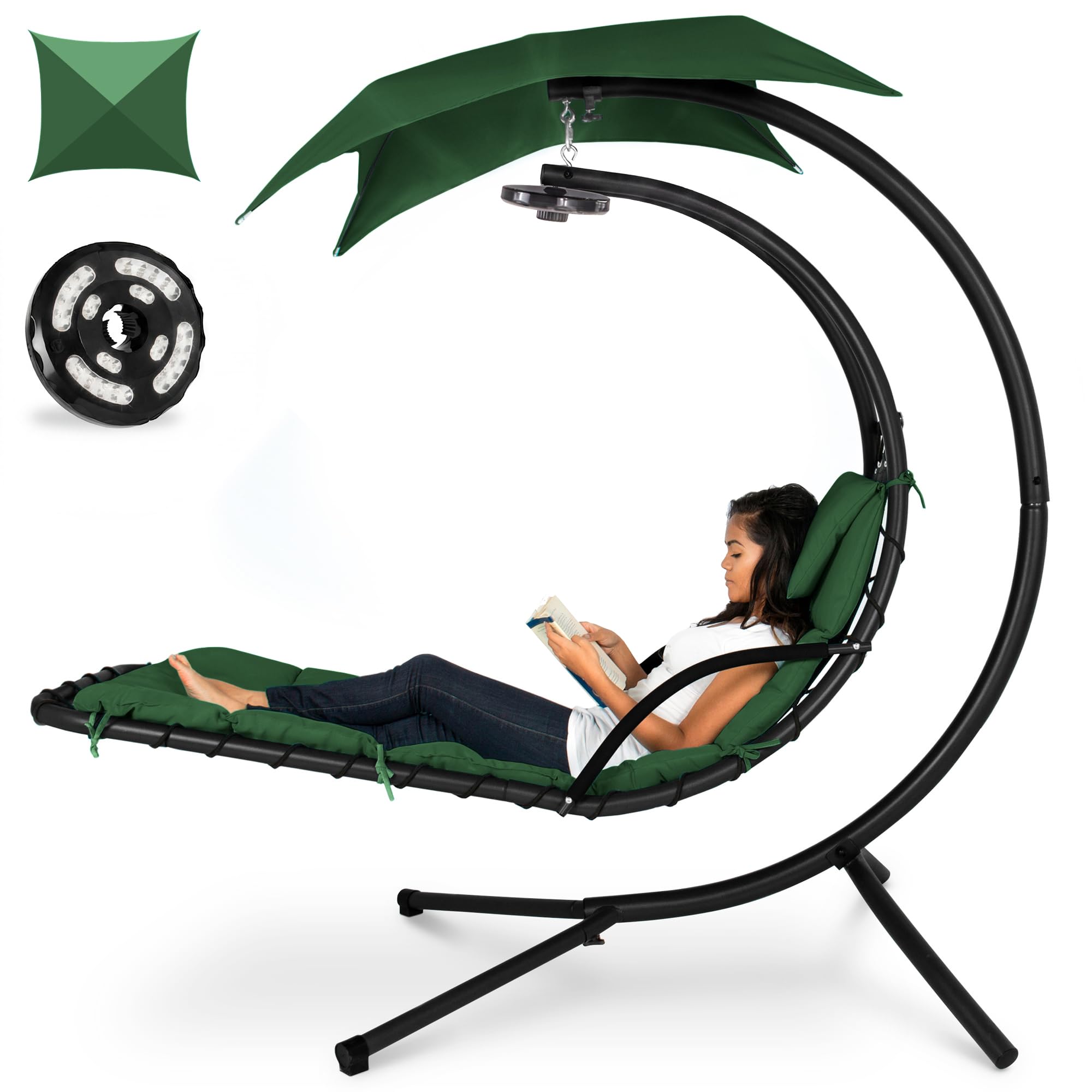 Best Choice Products Outdoor Hanging Curved Steel Chaise Lounge Chair Swing w/Built-in Pillow and Removable Canopy - Navy Blue Gronata