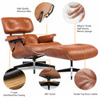 Asukale Top Grain Leather, Mid Century Chaise Lounge Chair and Ottoman, Modern Chair Classic Design, Heavy Duty Base Support for Living Room Study Lounge Office, Palisander-White Gronata
