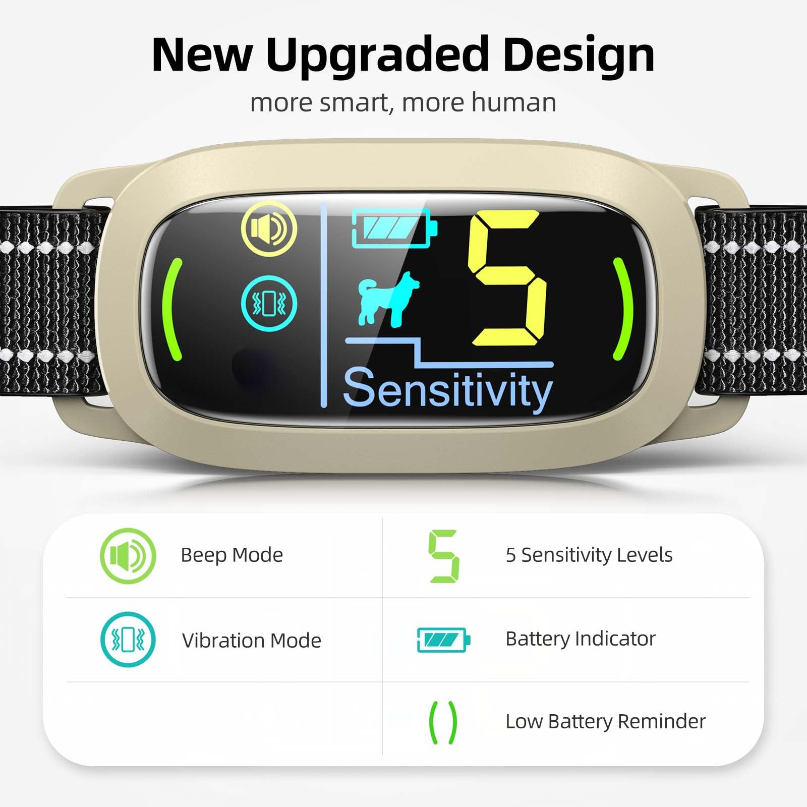 FAFAFROG Dog Bark Collar, Rechargeable Smart Collar, Anti Barking Training Collar with 5 Adjustable Sensitivity Beep Vibration, Bark Collar for Large Medium Small Dogs (Black) Gronata