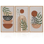 IARTTOP Large Boho Mid-century Modern Wood Wall Art 16x32 Inch Framed Green Abstract Leaf Wooden Wall Decor Bohemian Minimalist Geometric Wall Art Decor for Bedroom Living Room Office Set of 3 Gronata