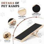 Chuiendi Dog Ramp for High Bed, Couch, Car, Pet Ramps 55.12" Long Adjustable 19.3"-27.17" Wooden Dog Step with Anti-slip Rubber Mat & Safety Side Rails for Small Medium Large Older Pets, up to 250 lbs Gronata