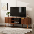 LCRBOL TV Stand for Living Room, Mid Century Modern Entertainment Center for 55/60 inch TVs, TV Console with Fluted Door Cabinets and Open Shelves, for Bedroom, Walnut Gronata