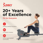 Sunny Health & Fitness Flip & Foldable Rowing Machine for Home w/Extended Slide Rail, Full-Body Workout, Low-Impact, Optional Extra Long Rail, Quiet Rail Cover, Water Motion and Free SunnyFit App Gronata