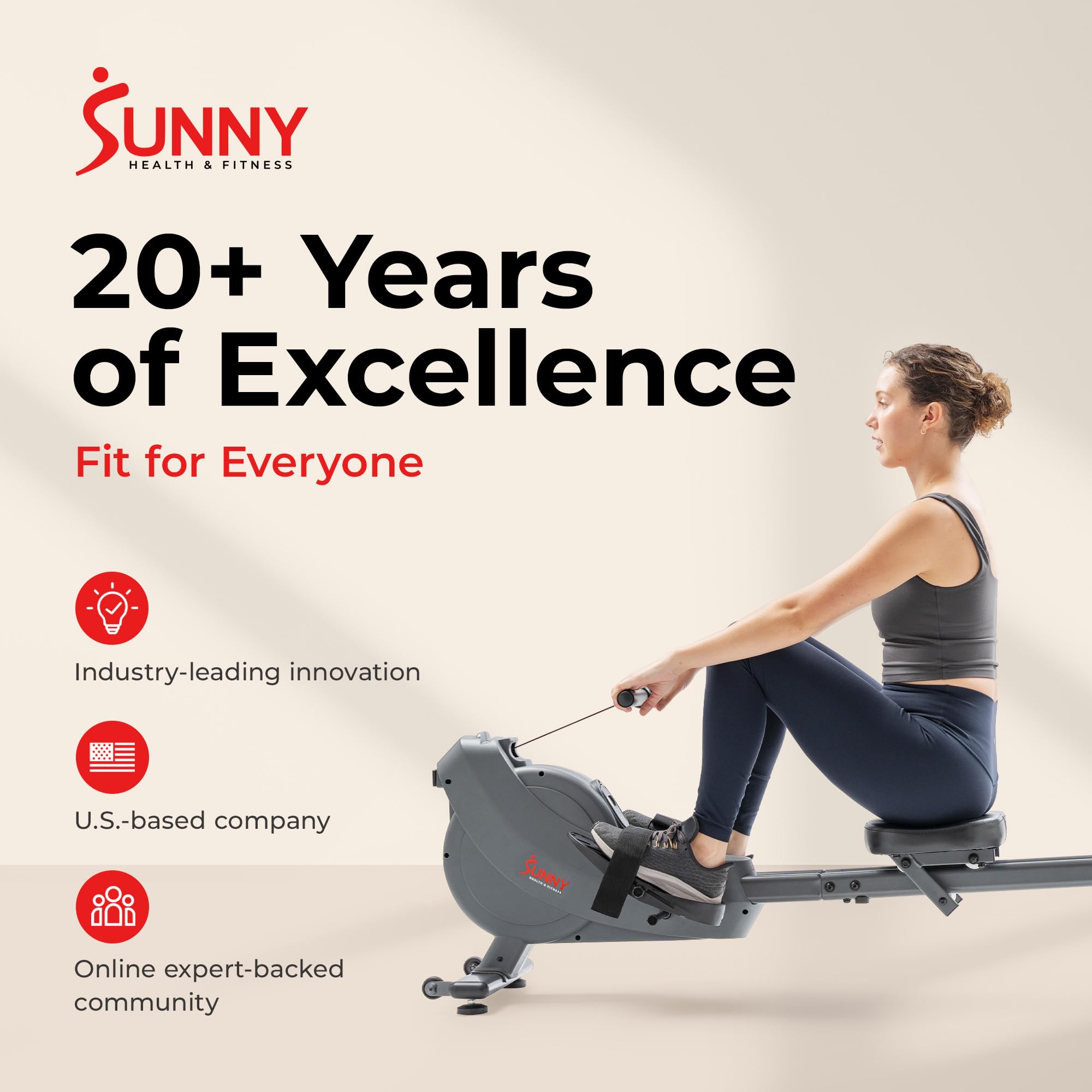 Sunny Health & Fitness Flip & Foldable Rowing Machine for Home w/Extended Slide Rail, Full-Body Workout, Low-Impact, Optional Extra Long Rail, Quiet Rail Cover, Water Motion and Free SunnyFit App Gronata