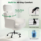 HOMRELEXA Criss Cross Office Chair with Armrests & Wheels, Comfy Velvet Vanity Chair, Ergonomic Executive Gaming Computer Chairs with Foot Rest, Wide Seat Reclining Desk Chair, White Gronata