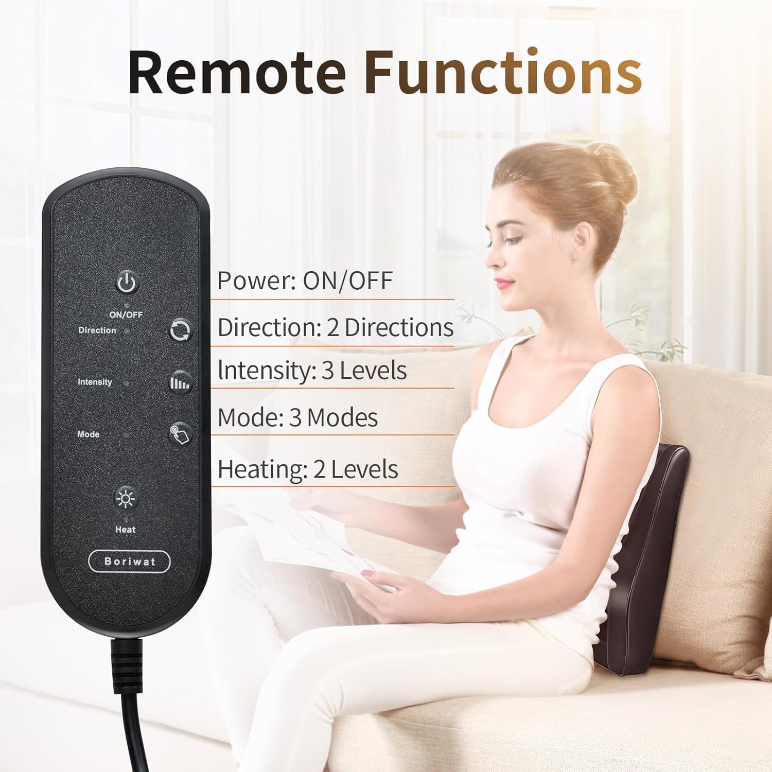 Boriwat Back Massager with Heat, 3D Kneading Massage Pillow for Back, Neck, Shoulder, Leg Pain Relief Deep Tissue, Gifts for Women Men Mom Dad Gronata