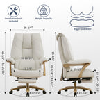 EXCEBET Big and Tall Executive Office Chair with Footrest, 400LBS Capacity Ergonomic High-Back Desk Office Chair with Lumbar Support, Padded Armrests & Thick Cushion, White PU Leather Chairs Gronata
