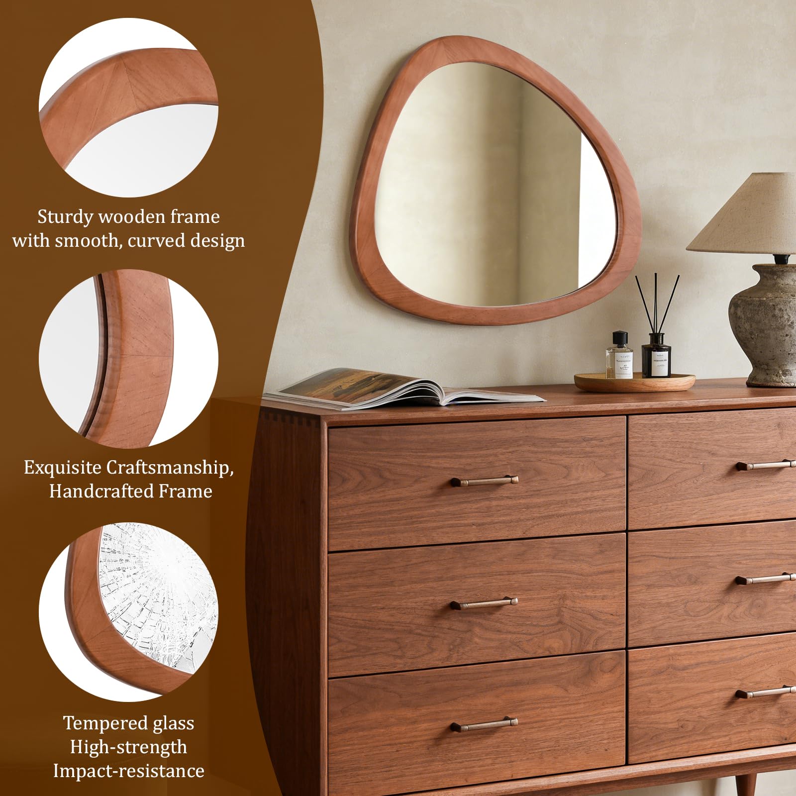 WallBeyond Asymmetrical Mirror, Irregular Mirror Full Length, Boho Wall Mirrors Decorative for Bedroom Living Room Entryway Hall, Mid Century Modern Decor 48" H x 22" W Gronata