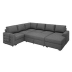HONBAY Sectional Sleeper Sofa with Pull Out Bed U-Shape Sectional Couch Sleeper Bed with Storage Chaise 6 Seater Sleeper Sectional Sofa, Light Grey Gronata