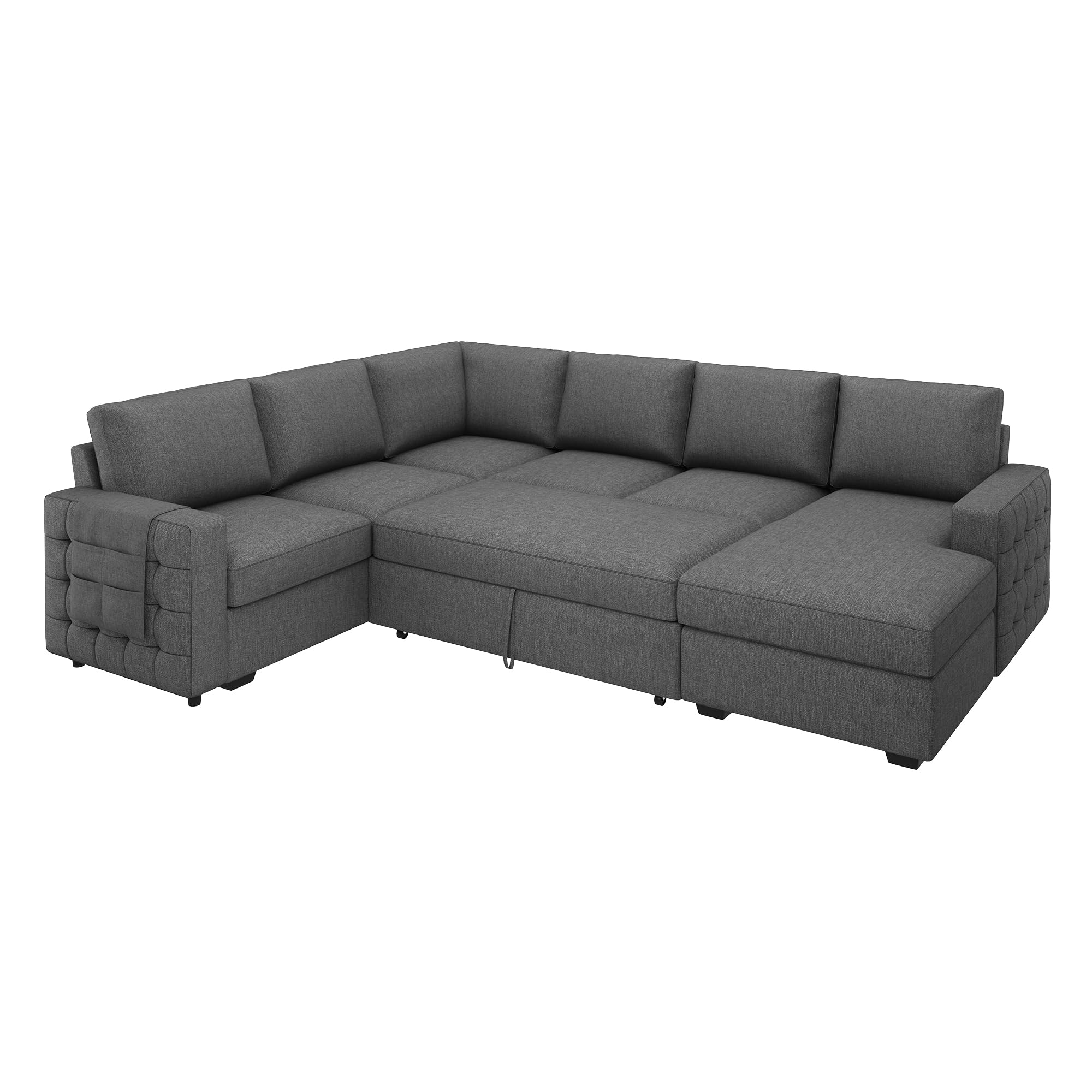 HONBAY Sectional Sleeper Sofa with Pull Out Bed U-Shape Sectional Couch Sleeper Bed with Storage Chaise 6 Seater Sleeper Sectional Sofa, Light Grey Gronata