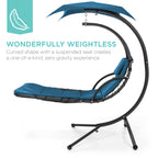 Best Choice Products Outdoor Hanging Curved Steel Chaise Lounge Chair Swing w/Built-in Pillow and Removable Canopy - Navy Blue Gronata