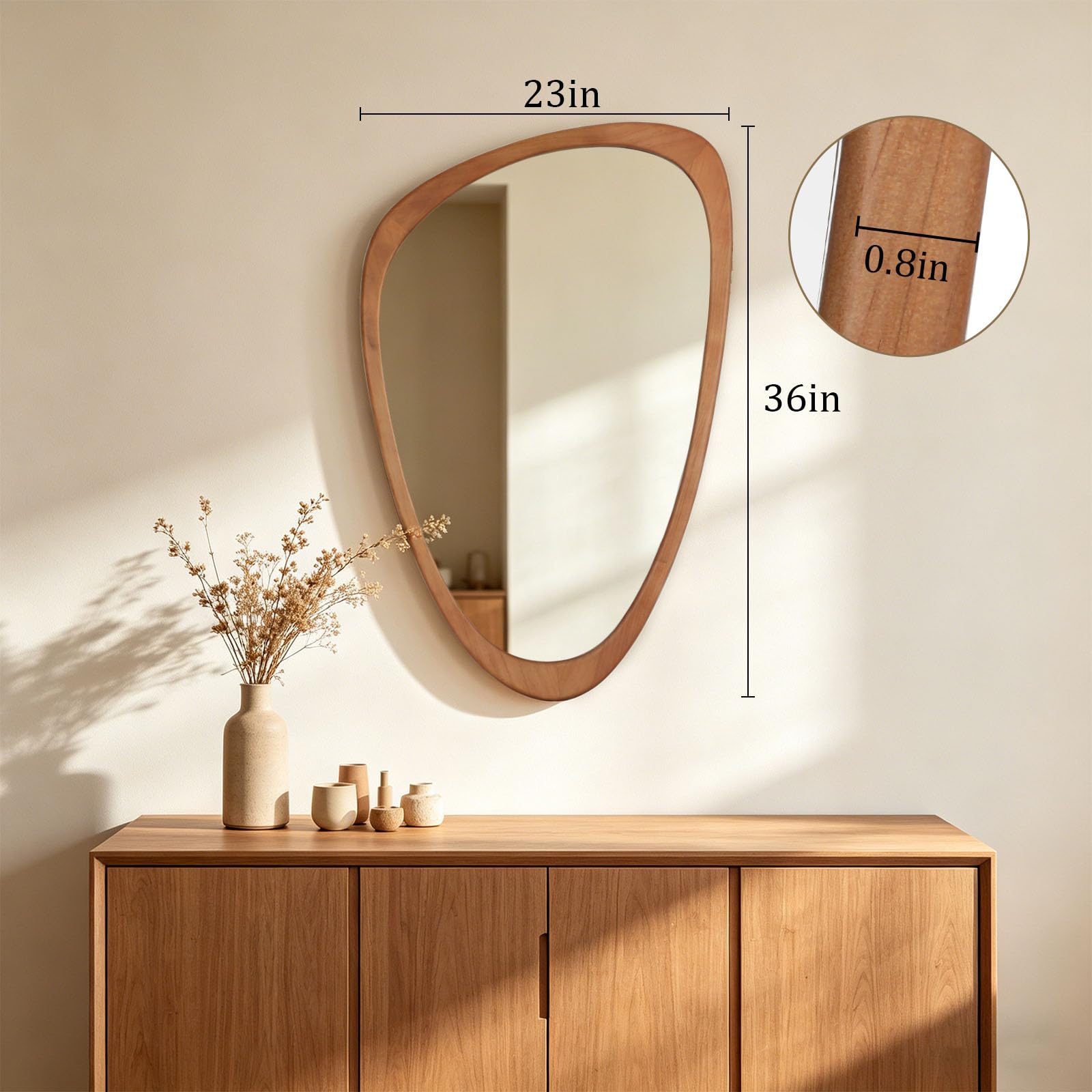 WallBeyond Asymmetrical Mirror, Irregular Mirror Full Length, Boho Wall Mirrors Decorative for Bedroom Living Room Entryway Hall, Mid Century Modern Decor 48" H x 22" W Gronata