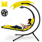 Best Choice Products Outdoor Hanging Curved Steel Chaise Lounge Chair Swing w/Built-in Pillow and Removable Canopy - Navy Blue Gronata