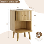 Decofy Fluted Nightstand Set of 2, Mid Century Modern Bedside Table with Charging Station, Walnut End Tables with Sliding Tambour Doors, Storage Cabinet and Open Shelf for Bedroom, Walnut Gronata