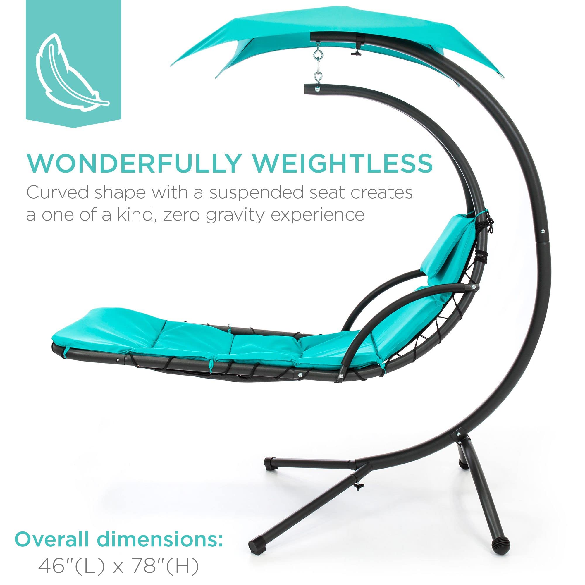 Best Choice Products Outdoor Hanging Curved Steel Chaise Lounge Chair Swing w/Built-in Pillow and Removable Canopy - Navy Blue Gronata