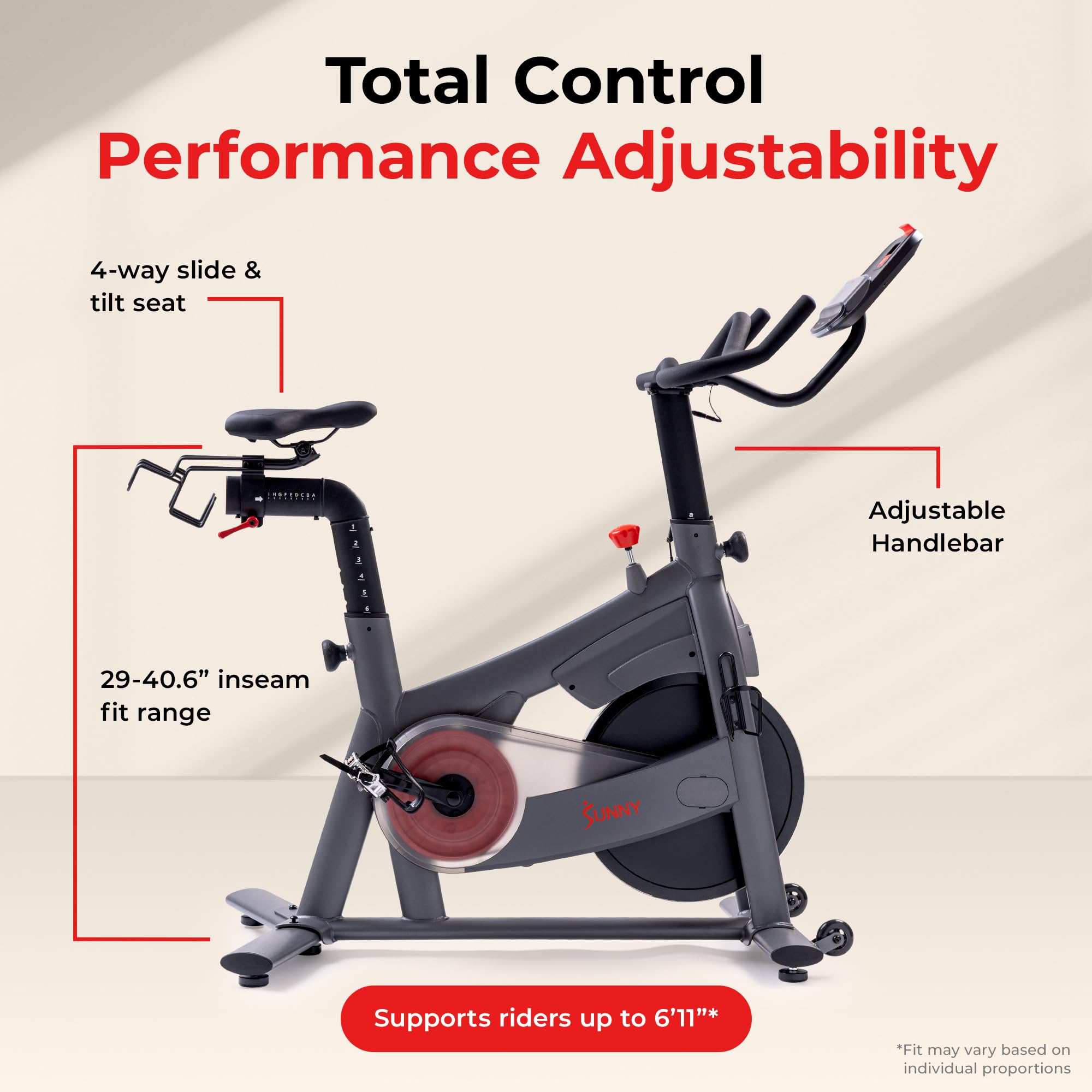 Sunny Health & Fitness Nova Smart Indoor Cycling Bike – Magnetic Resistance Exercise Bike with SunnyFit App, Quiet Belt Drive & Compact Home Cardio Bike for Beginners Gronata