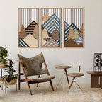IARTTOP Large Boho Mid-century Modern Wood Wall Art 16x32 Inch Framed Green Abstract Leaf Wooden Wall Decor Bohemian Minimalist Geometric Wall Art Decor for Bedroom Living Room Office Set of 3 Gronata
