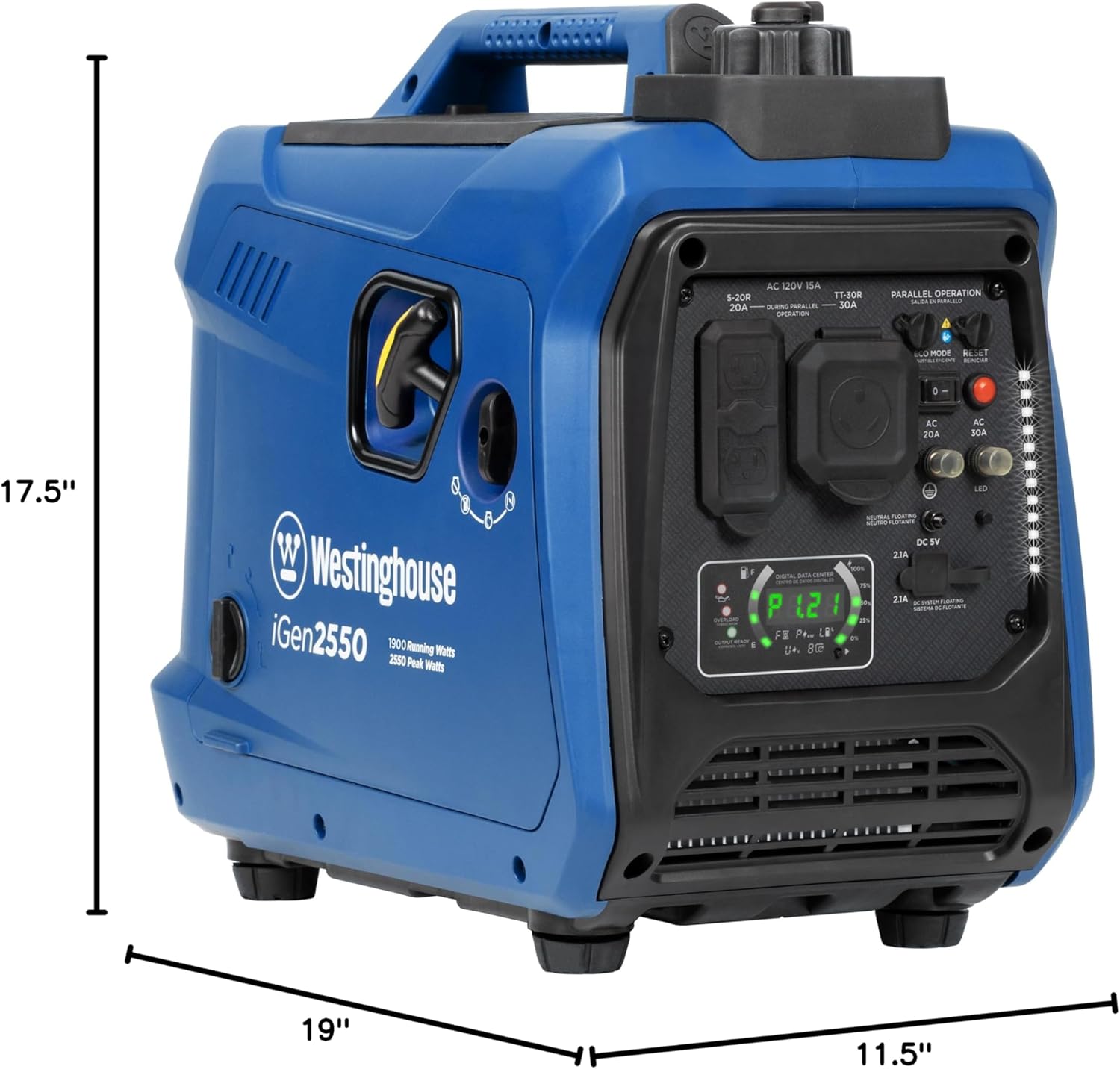 Westinghouse 2550 Peak Watt Super Quiet & Lightweight Portable Inverter Generator, RV Ready 30A Outlet, Gas Powered, Parallel Capable, Long Run Time,Blue Gronata