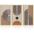 IARTTOP Large Boho Mid-century Modern Wood Wall Art 16x32 Inch Framed Green Abstract Leaf Wooden Wall Decor Bohemian Minimalist Geometric Wall Art Decor for Bedroom Living Room Office Set of 3 Gronata