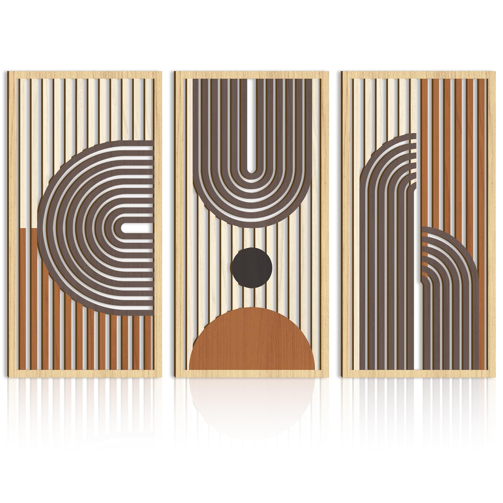 IARTTOP Large Boho Mid-century Modern Wood Wall Art 16x32 Inch Framed Green Abstract Leaf Wooden Wall Decor Bohemian Minimalist Geometric Wall Art Decor for Bedroom Living Room Office Set of 3 Gronata