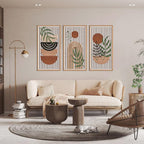 IARTTOP Large Boho Mid-century Modern Wood Wall Art 16x32 Inch Framed Green Abstract Leaf Wooden Wall Decor Bohemian Minimalist Geometric Wall Art Decor for Bedroom Living Room Office Set of 3 Gronata