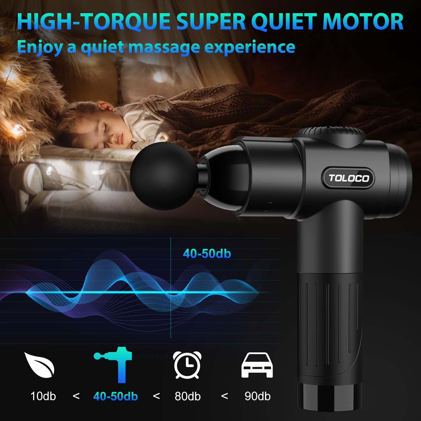 TOLOCO Massage Gun, Deep Tissue Back Massage for Athletes for Pain Relief, Percussion Massager with 10 Massages Heads & Silent Brushless Motor, Fathers Day Dad Gifts, Black Gronata