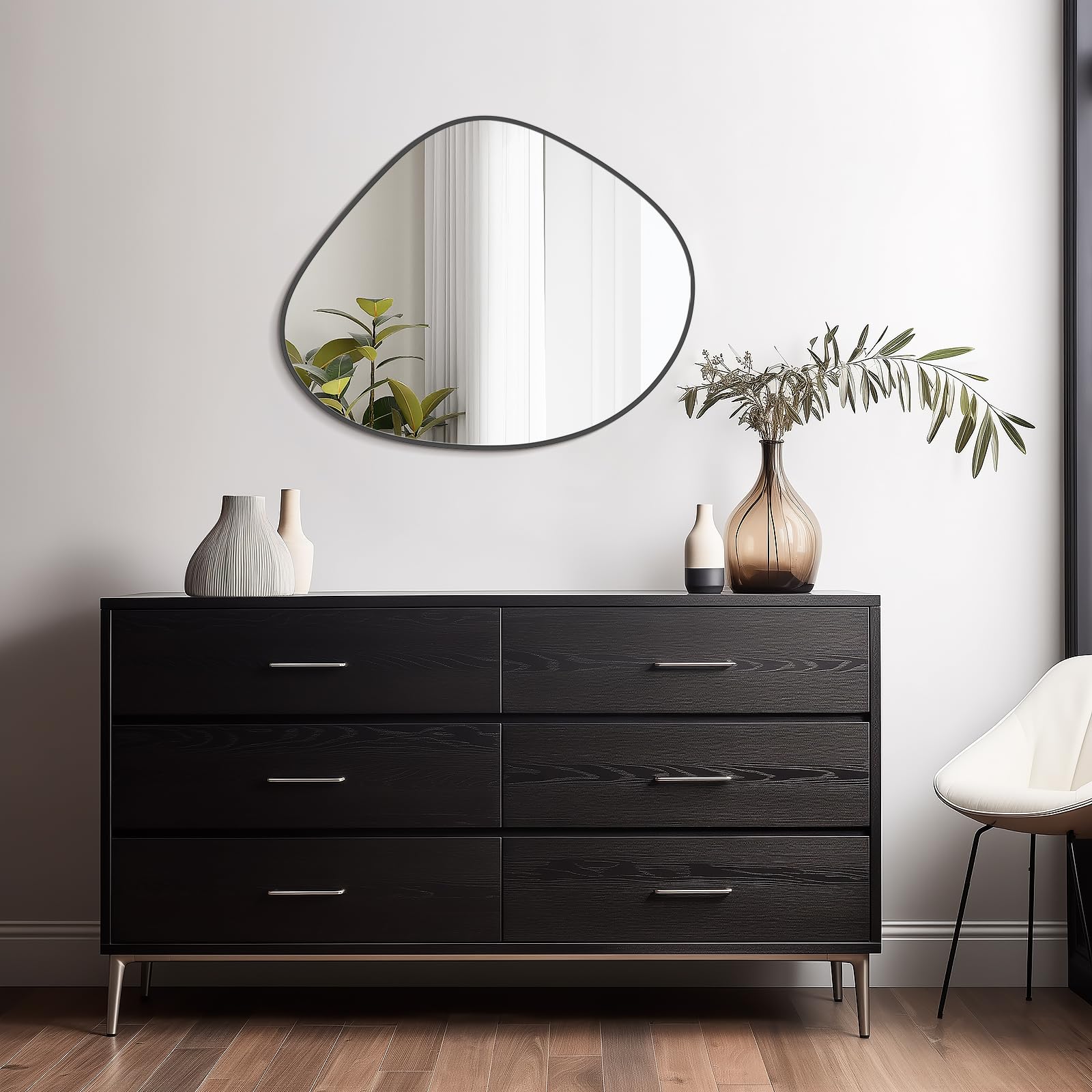WallBeyond Asymmetrical Mirror, Irregular Mirror Full Length, Boho Wall Mirrors Decorative for Bedroom Living Room Entryway Hall, Mid Century Modern Decor 48" H x 22" W Gronata