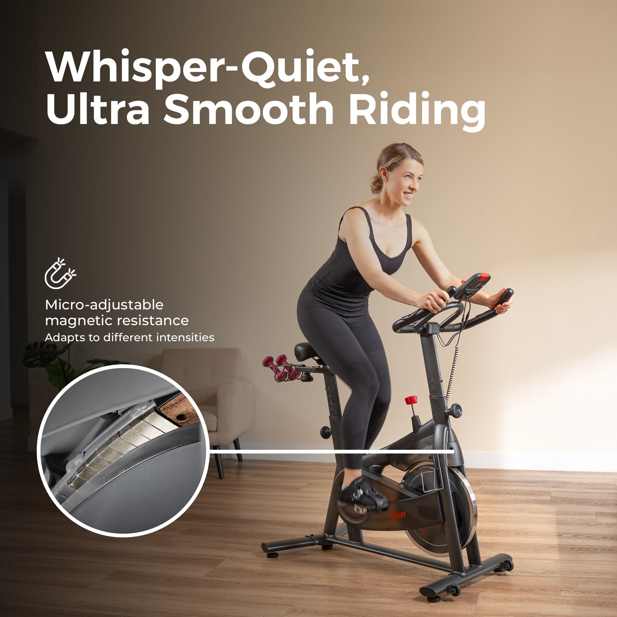 Sunny Health & Fitness Nova Smart Indoor Cycling Bike – Magnetic Resistance Exercise Bike with SunnyFit App, Quiet Belt Drive & Compact Home Cardio Bike for Beginners Gronata