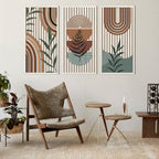 IARTTOP Large Boho Mid-century Modern Wood Wall Art 16x32 Inch Framed Green Abstract Leaf Wooden Wall Decor Bohemian Minimalist Geometric Wall Art Decor for Bedroom Living Room Office Set of 3 Gronata