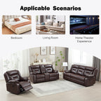 EBELLO Faux Leather Recliner Sofa Furniture Set for Living Room, 2 Recliner Chairs, 3 Seat Reclining Sofa Couch Set for Meeting Room, Brown Gronata