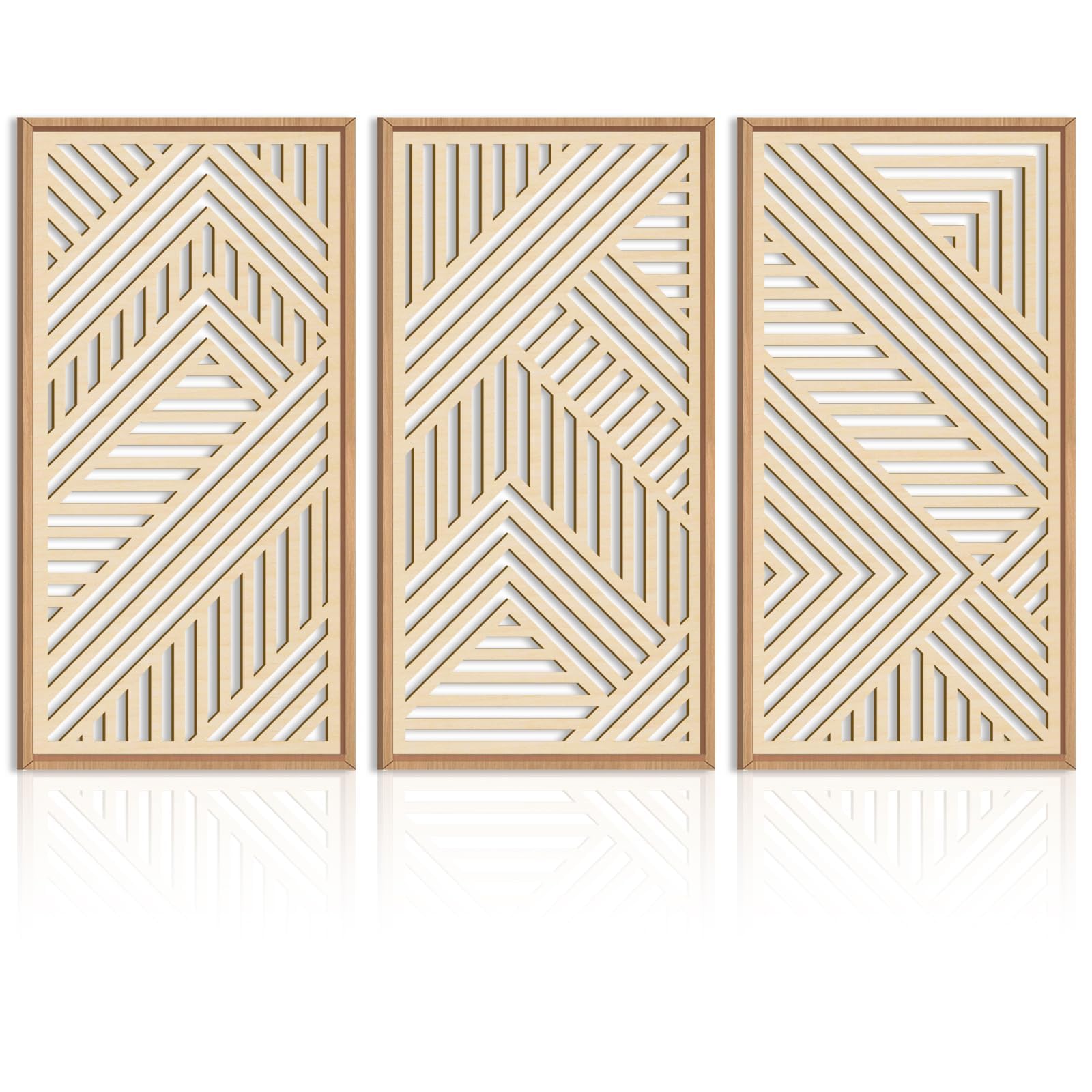 IARTTOP Large Boho Mid-century Modern Wood Wall Art 16x32 Inch Framed Green Abstract Leaf Wooden Wall Decor Bohemian Minimalist Geometric Wall Art Decor for Bedroom Living Room Office Set of 3 Gronata