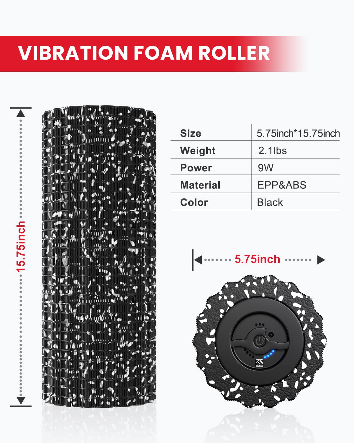 FITINDEX Vibrating Foam Roller for Back Pain, FSA&HSA Eligible, 5-Speed Muscle Massage, Exercise, Muscles Deep Tissue, Physical Therapy, Pilates, Yoga, Neck, Leg, Rechargeable, Travel Portable, Gray Gronata