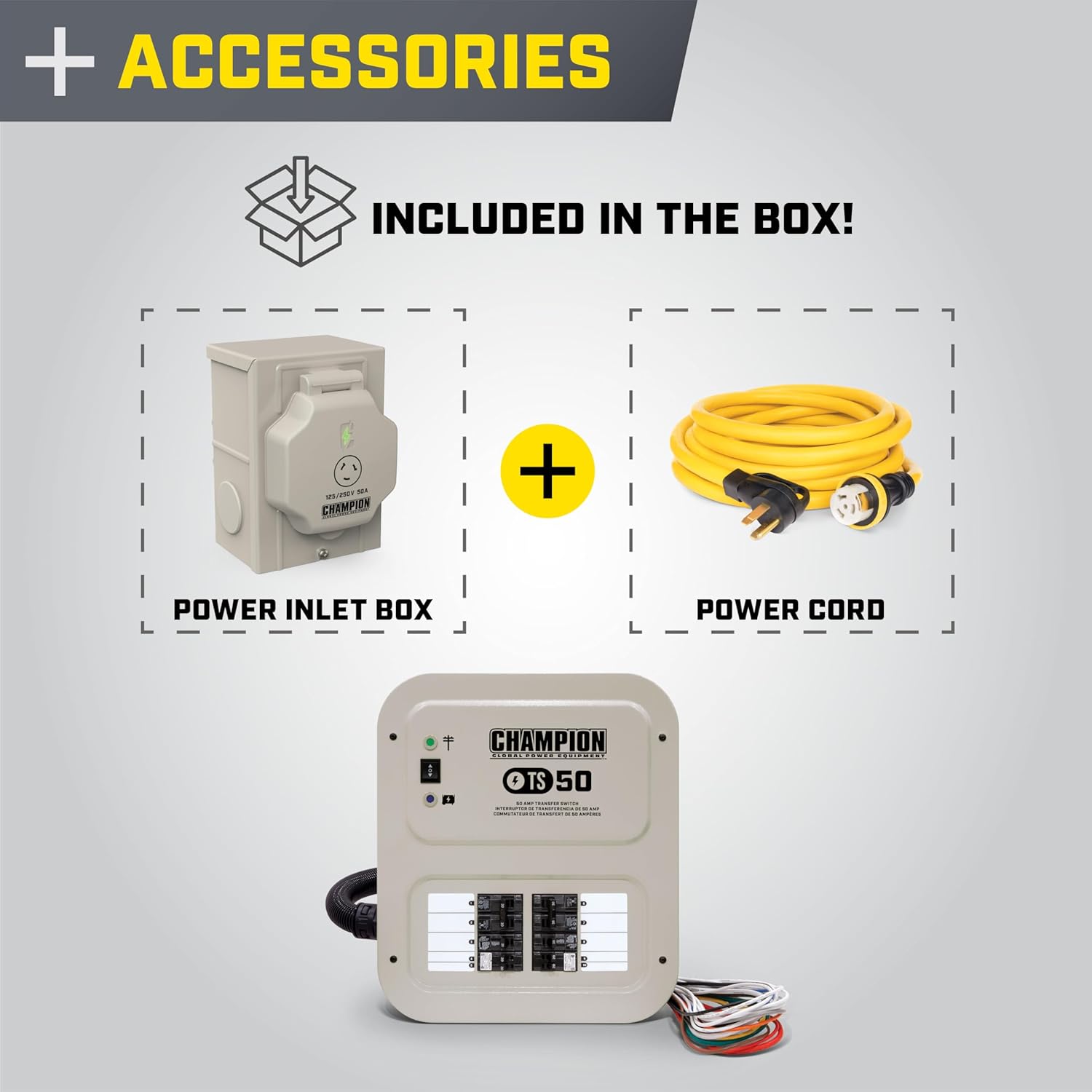 Champion Power Equipment 50-Amp Indoor-Rated Manual Transfer Switch with 30-Foot Generator Power Cord and Weather-Resistant Power Inlet Box Gronata
