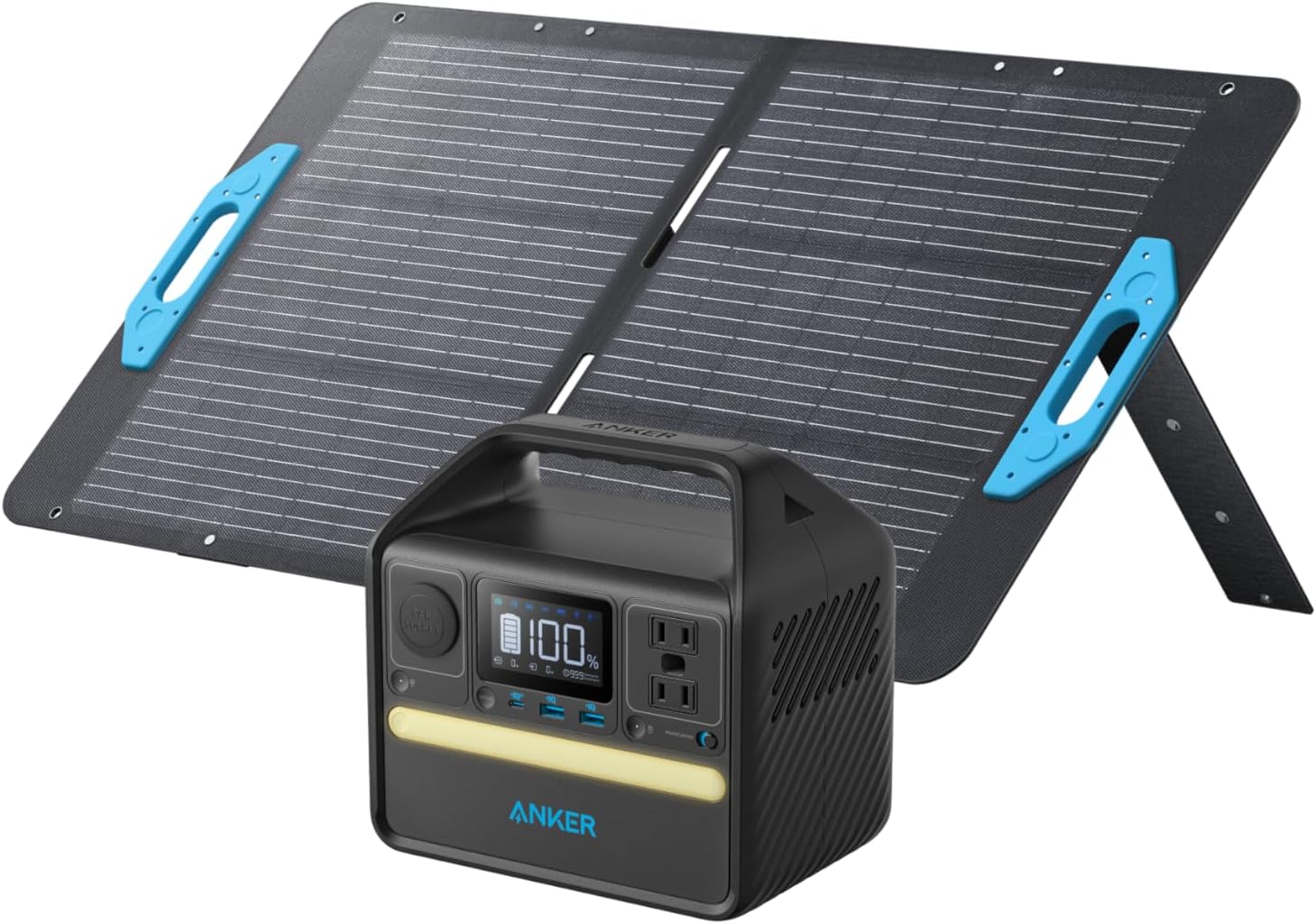 Anker 521 Portable Power Station Upgraded with LiFePO4 Battery, 256Wh 6-Port PowerHouse, 300W (Peak 600W) Solar Generator with 100W Solar Panel, 2 AC Outlets, 60W USB-C PD Output, Outdoor Generator Gronata