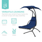Best Choice Products Outdoor Hanging Curved Steel Chaise Lounge Chair Swing w/Built-in Pillow and Removable Canopy - Navy Blue Gronata