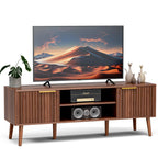 LCRBOL TV Stand for Living Room, Mid Century Modern Entertainment Center for 55/60 inch TVs, TV Console with Fluted Door Cabinets and Open Shelves, for Bedroom, Walnut Gronata