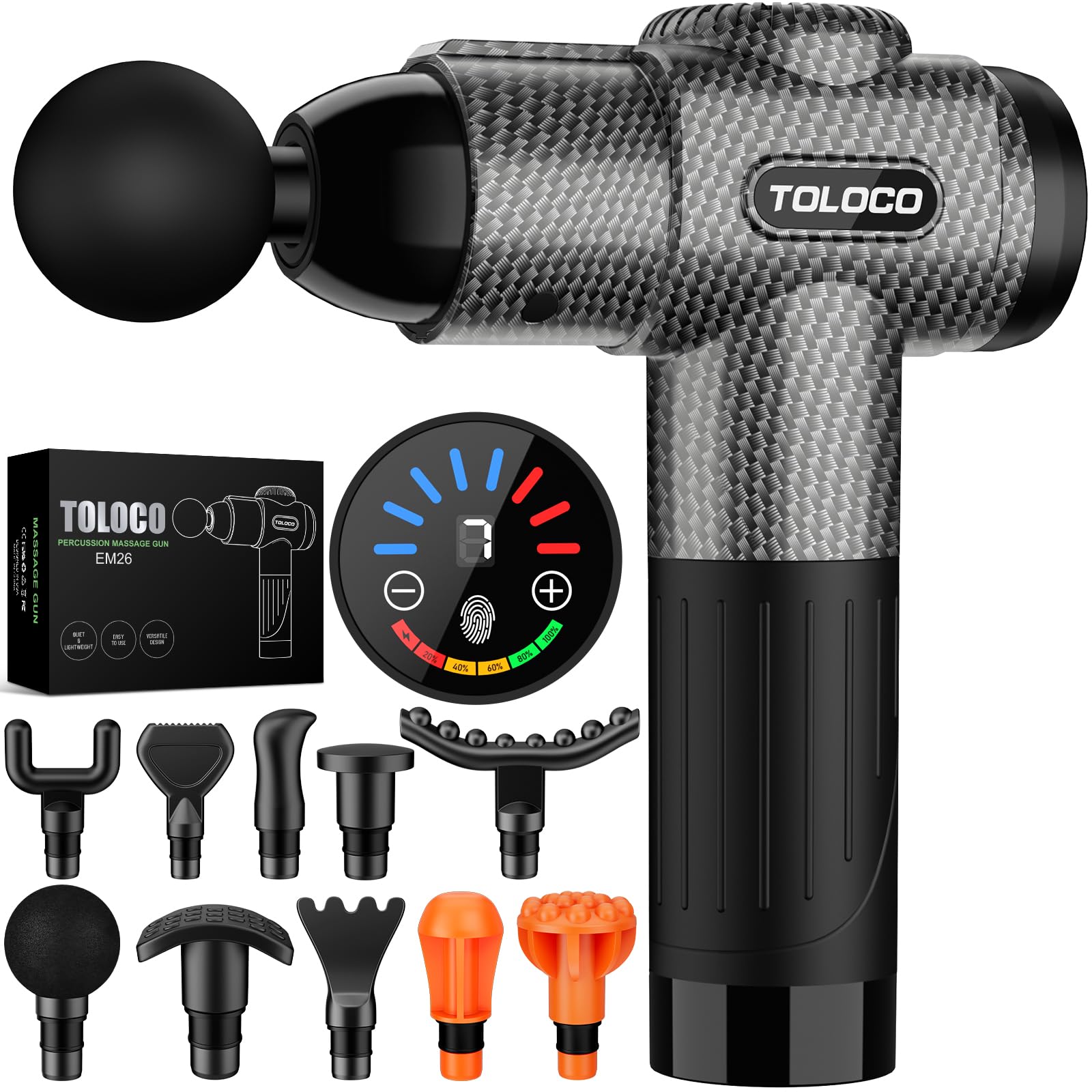 TOLOCO Massage Gun, Deep Tissue Back Massage for Athletes for Pain Relief, Percussion Massager with 10 Massages Heads & Silent Brushless Motor, Fathers Day Dad Gifts, Black Gronata