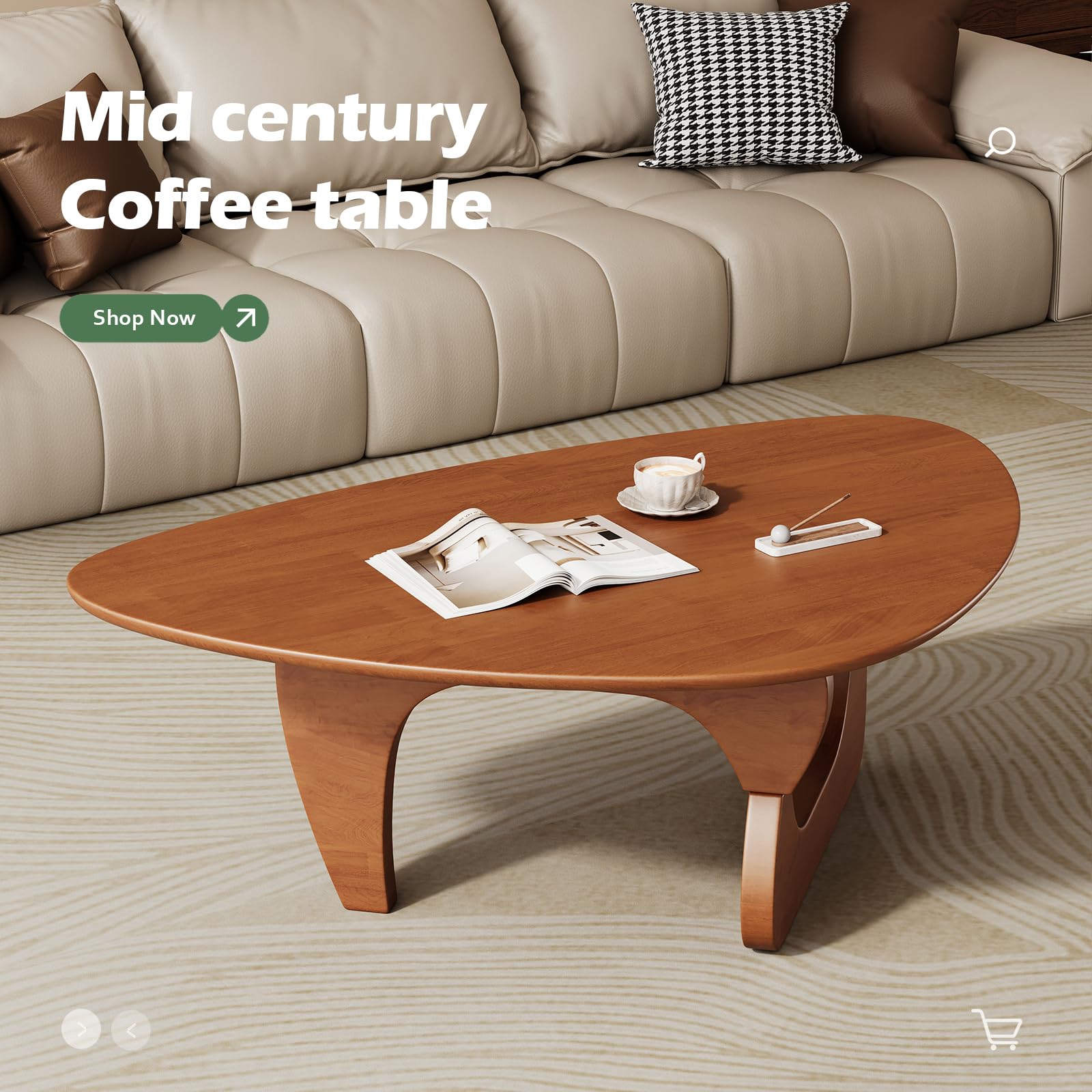 Mid Century Modern Coffee Table - Walnut Wooden Coffee Table for Living Room,Center Table Suitable for Bedroom Living Room Reception Office Tables (Walnut, Small 34.5 * 23.5 * 16in) Gronata