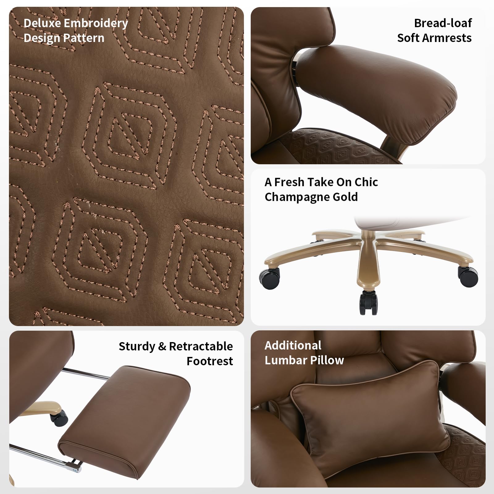 EXCEBET Big and Tall Executive Office Chair with Footrest, 400LBS Capacity Ergonomic High-Back Desk Office Chair with Lumbar Support, Padded Armrests & Thick Cushion, White PU Leather Chairs Gronata