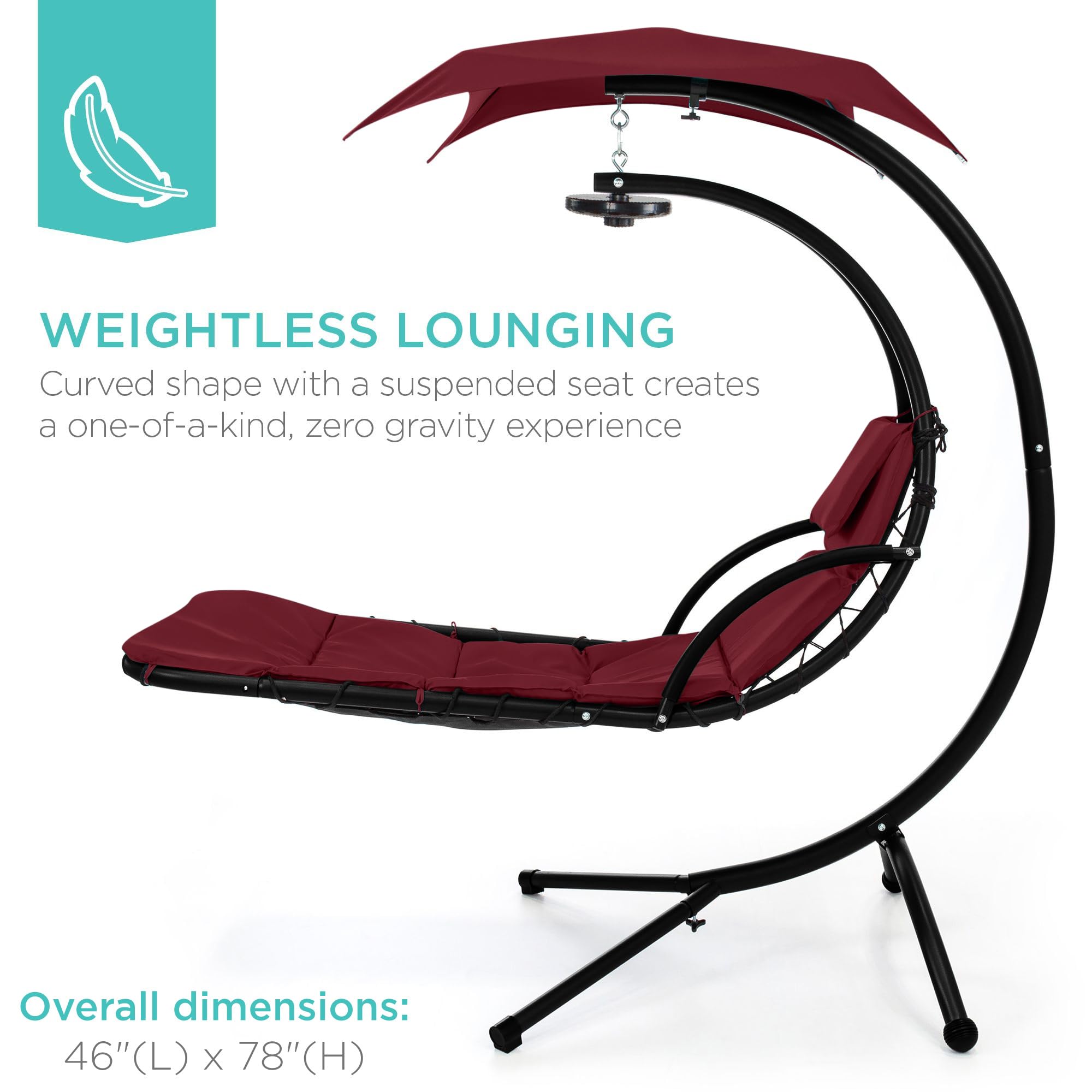 Best Choice Products Outdoor Hanging Curved Steel Chaise Lounge Chair Swing w/Built-in Pillow and Removable Canopy - Navy Blue Gronata