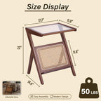 Tiita Rattan Coffee Table, Bamboo Accent Bedside Tables, Glass Nightstand Side Table, Boho Wooden End Table with Storage for Living Room,Living Room, Dining Room, Tea, Home Décor Gronata